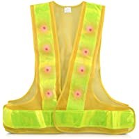 kwmobile Chaleco reflectante alta visibilidad - Chaleco de seguridad reflector amarillo con luz LED roja - Tiras…